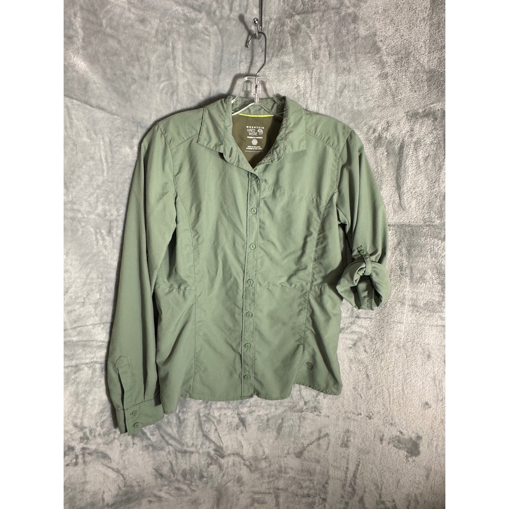 Mountain Hardwear Canyon Hiking Shirt Womens Small Green Roll Tab Long Sleeve